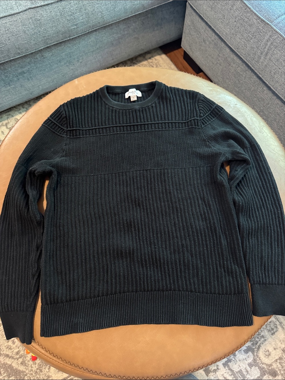 Men's Black Ribbed Crewneck Sweater